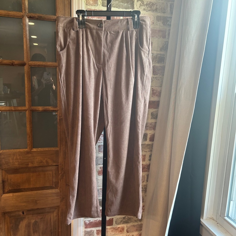 Halara AuraCord Cloud Corduroy Pants Women Brown Straight Leg Athleisure XL NWT